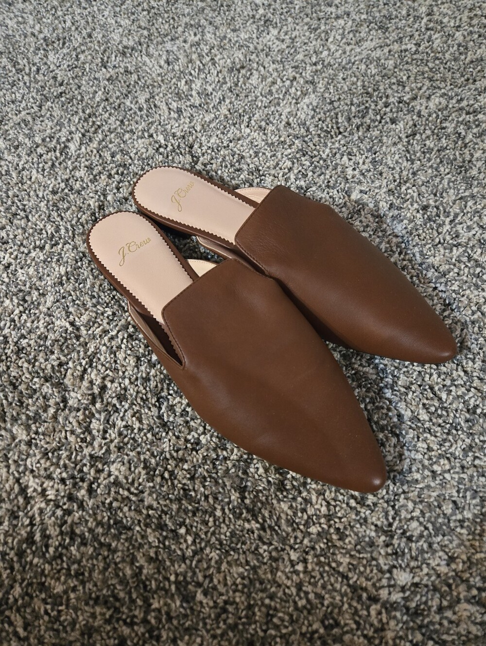 J Crew Pointed Toe Leather Mules Brown 8.5